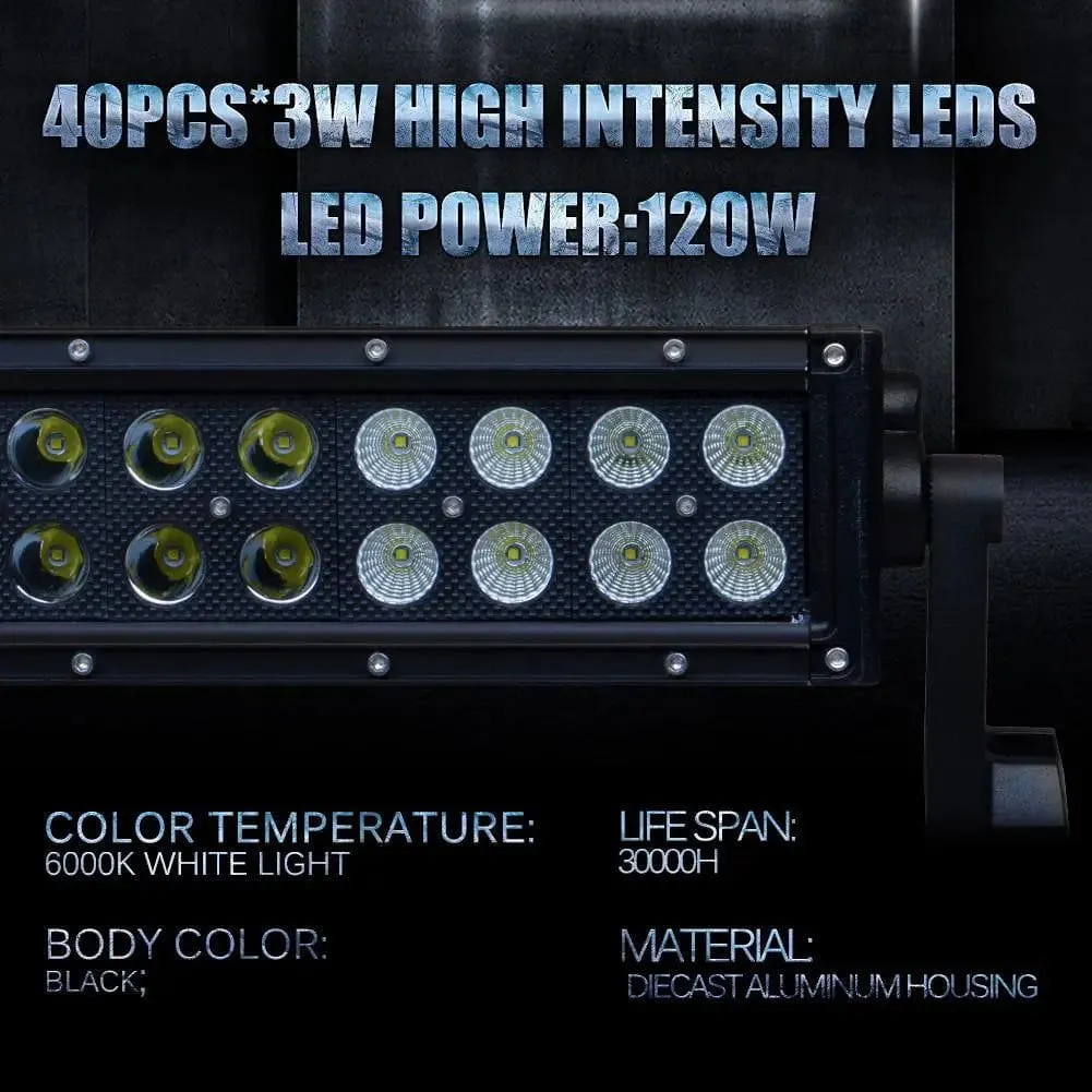 22 Inch 120W Double Row Black Spot Flood LED Light Bar