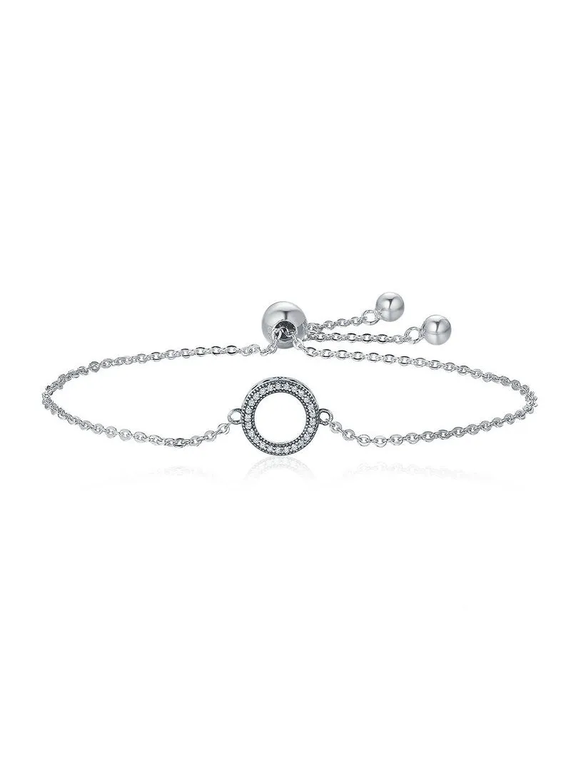 925 Sterling Silver Glittering Round Circle Chain