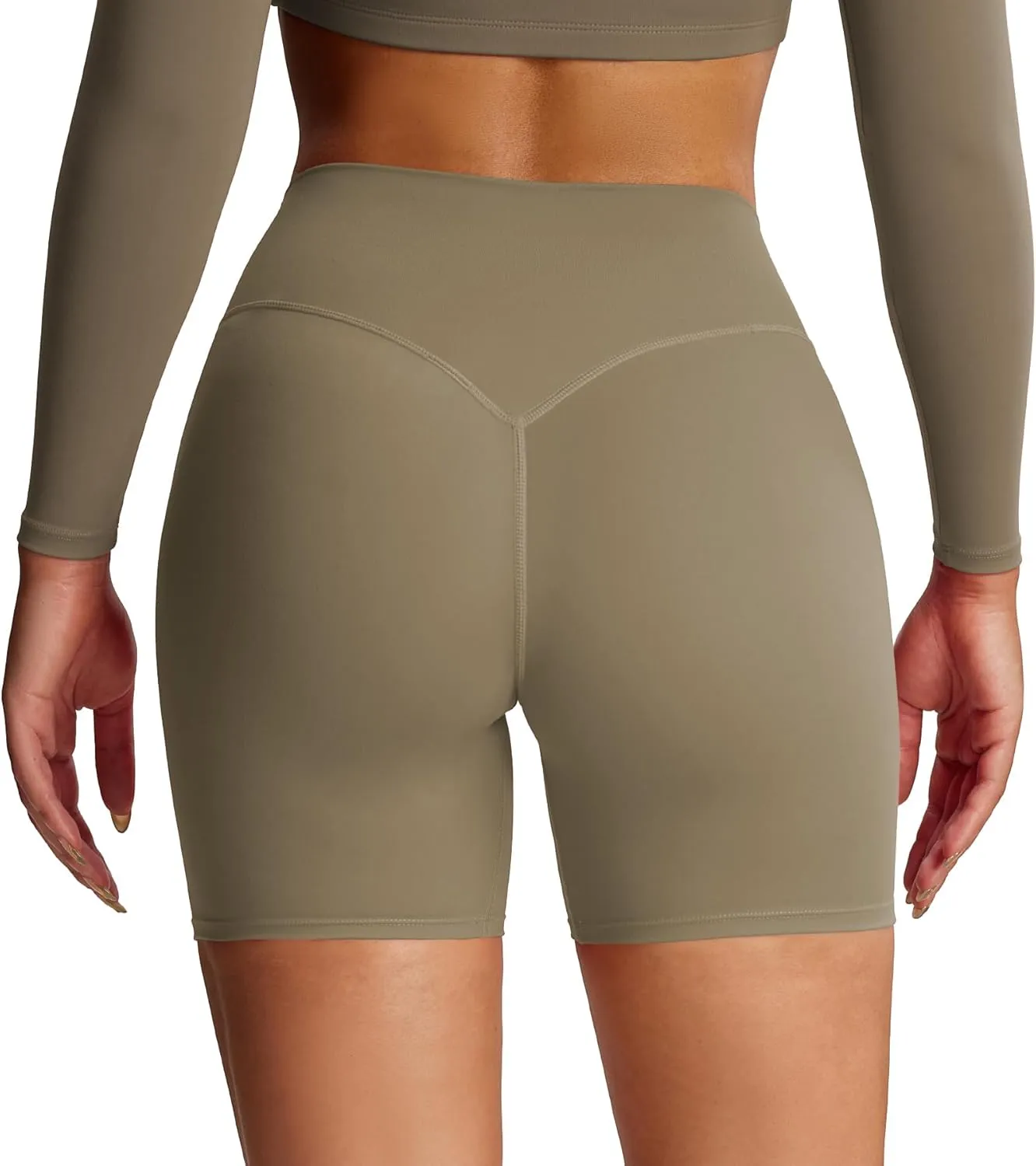 Aoxjox Metamorph Workout Biker Shorts for Women Tummy Control High Waisted Athletic Gym Running Deep V Yoga Short 6"