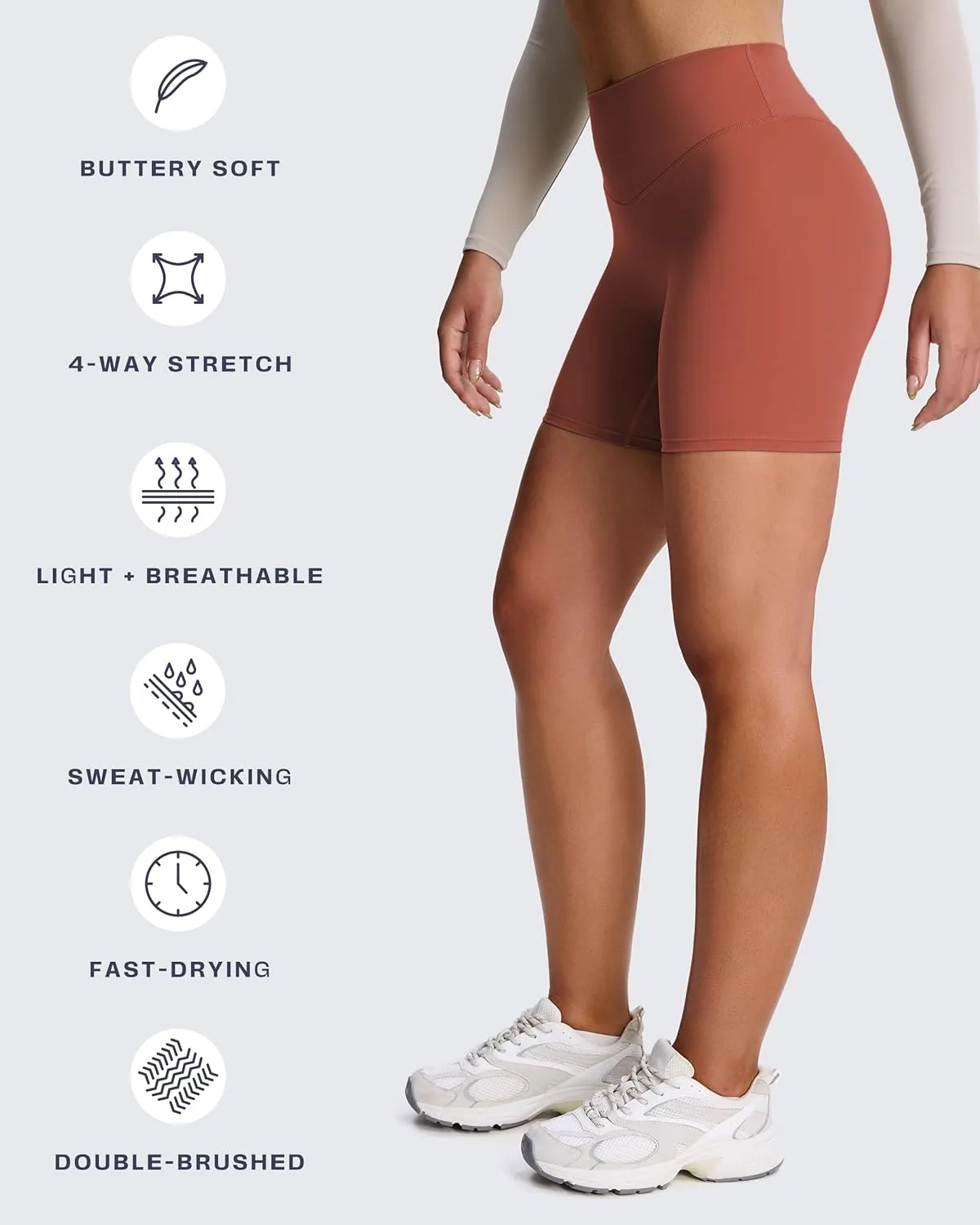 Aoxjox Metamorph Workout Biker Shorts for Women Tummy Control High Waisted Athletic Gym Running Deep V Yoga Short 6"