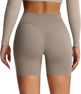 Aoxjox Metamorph Workout Biker Shorts for Women Tummy Control High Waisted Athletic Gym Running Deep V Yoga Short 6"