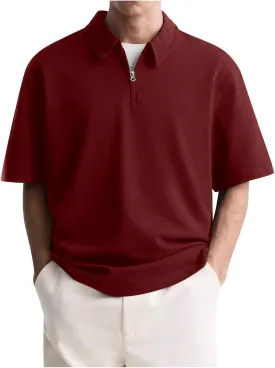 Big and Tall Polo Shirts for Men Cotton Short Sleeve Quarter Zipper Collar Shirts Casual Fashion Oversized Tops