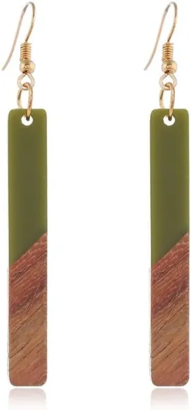 Boho Dangling Statement Earrings Simple Chic Wooden Earrings, Resin Geometric Bar Pendant Wood Earrings