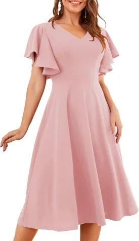 Bridesmay Women's Formal Cocktail Wedding Guest Dress for Women 2025 Short Sleeve Fit and Flare Tea Party Dresses