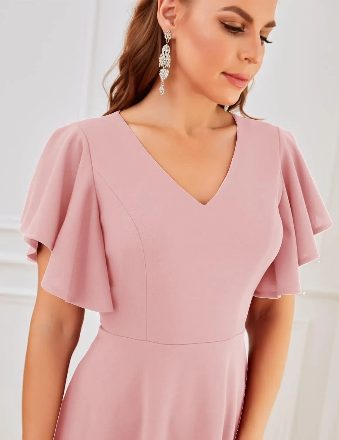 Bridesmay Women's Formal Cocktail Wedding Guest Dress for Women 2025 Short Sleeve Fit and Flare Tea Party Dresses