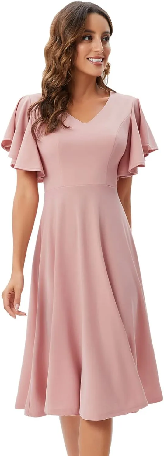 Bridesmay Women's Formal Cocktail Wedding Guest Dress for Women 2025 Short Sleeve Fit and Flare Tea Party Dresses