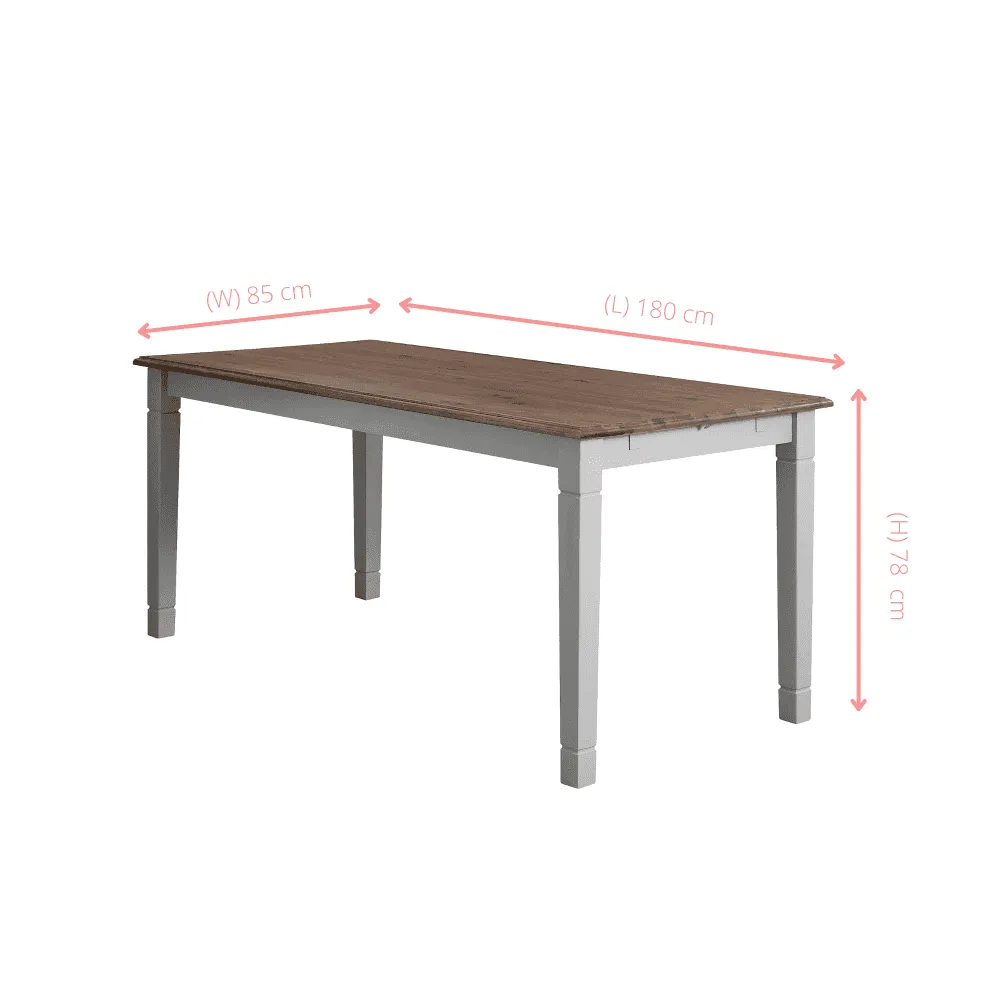 Canterbury 180cm Dining Table with 2 Benches in Silk Grey and Dark Pine