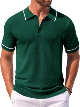 COOFANDY Men's Knit Polo Shirts Casual Short Sleeve Button Down Shirts Crochet Classic Golf Polo Collared Shirts
