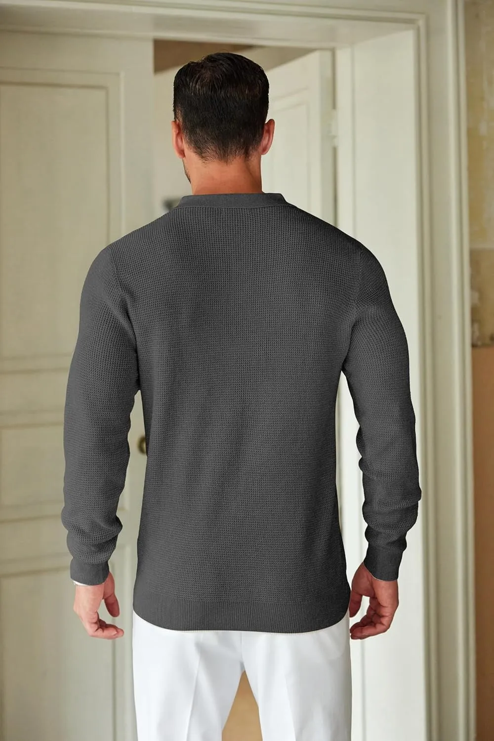 COOFANDY Mens Knit Polo Shirts Long Sleeve Sweater Casual Polo Shirts Lightweight Collared T Shirts