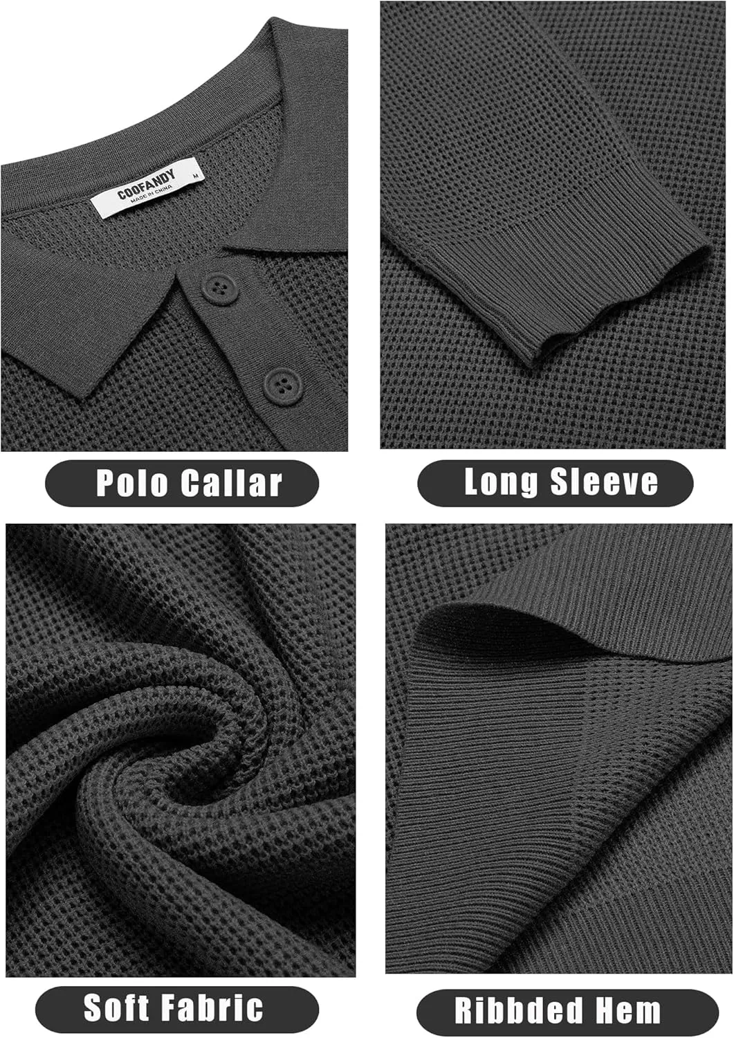 COOFANDY Mens Knit Polo Shirts Long Sleeve Sweater Casual Polo Shirts Lightweight Collared T Shirts