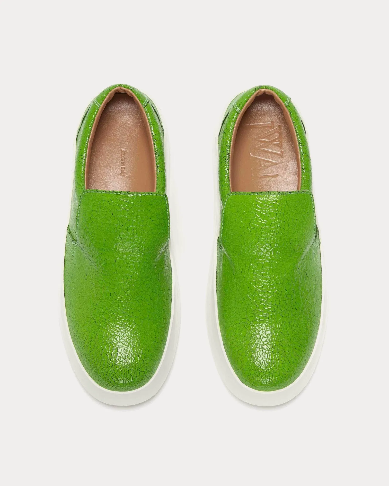 Cracked Leather Green Slip On Sneakers