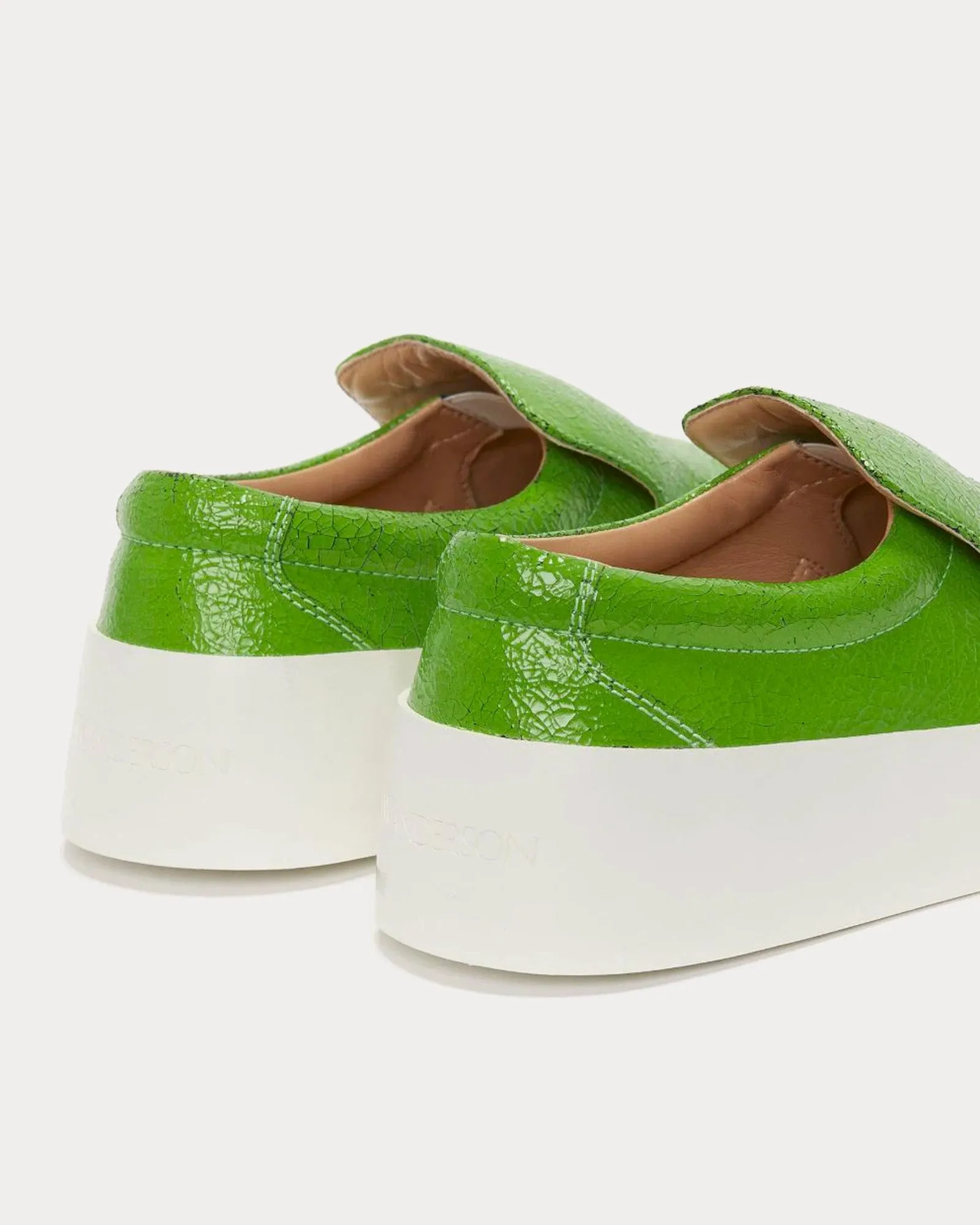 Cracked Leather Green Slip On Sneakers