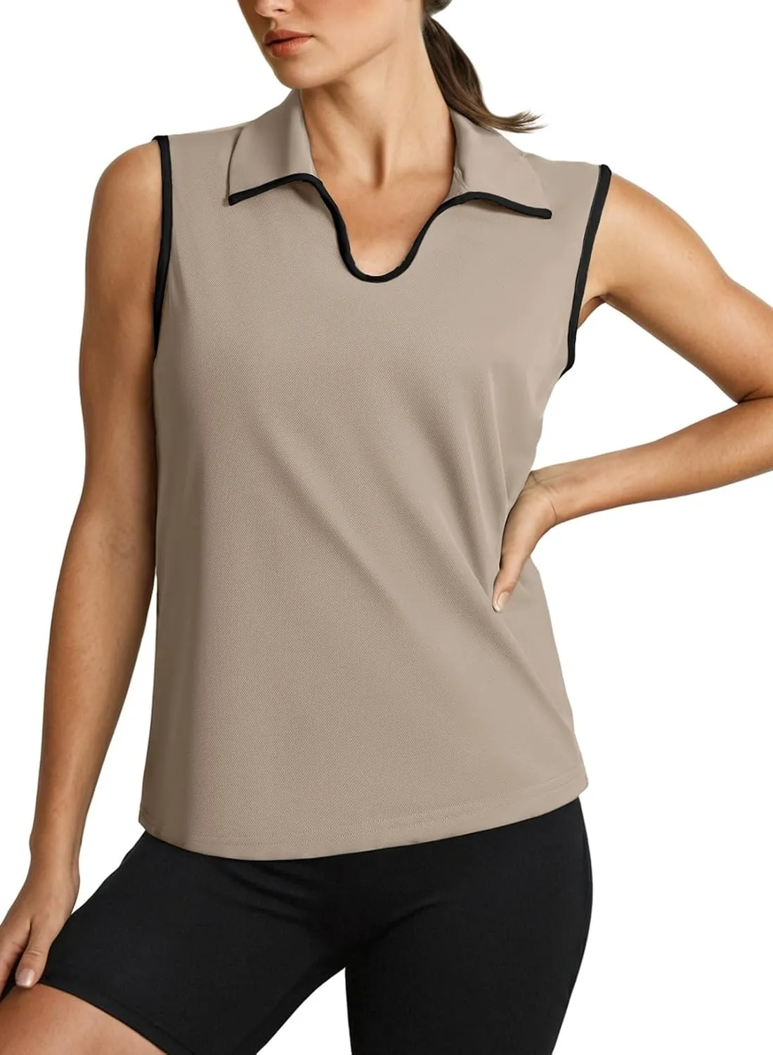Dokotoo Women's Quick Dry Golf Polo Shirts Collared V Neck Sleeveless Tennis Shirt Stripe Workout Tops