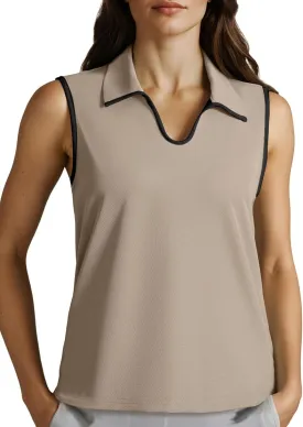 Dokotoo Women's Quick Dry Golf Polo Shirts Collared V Neck Sleeveless Tennis Shirt Stripe Workout Tops