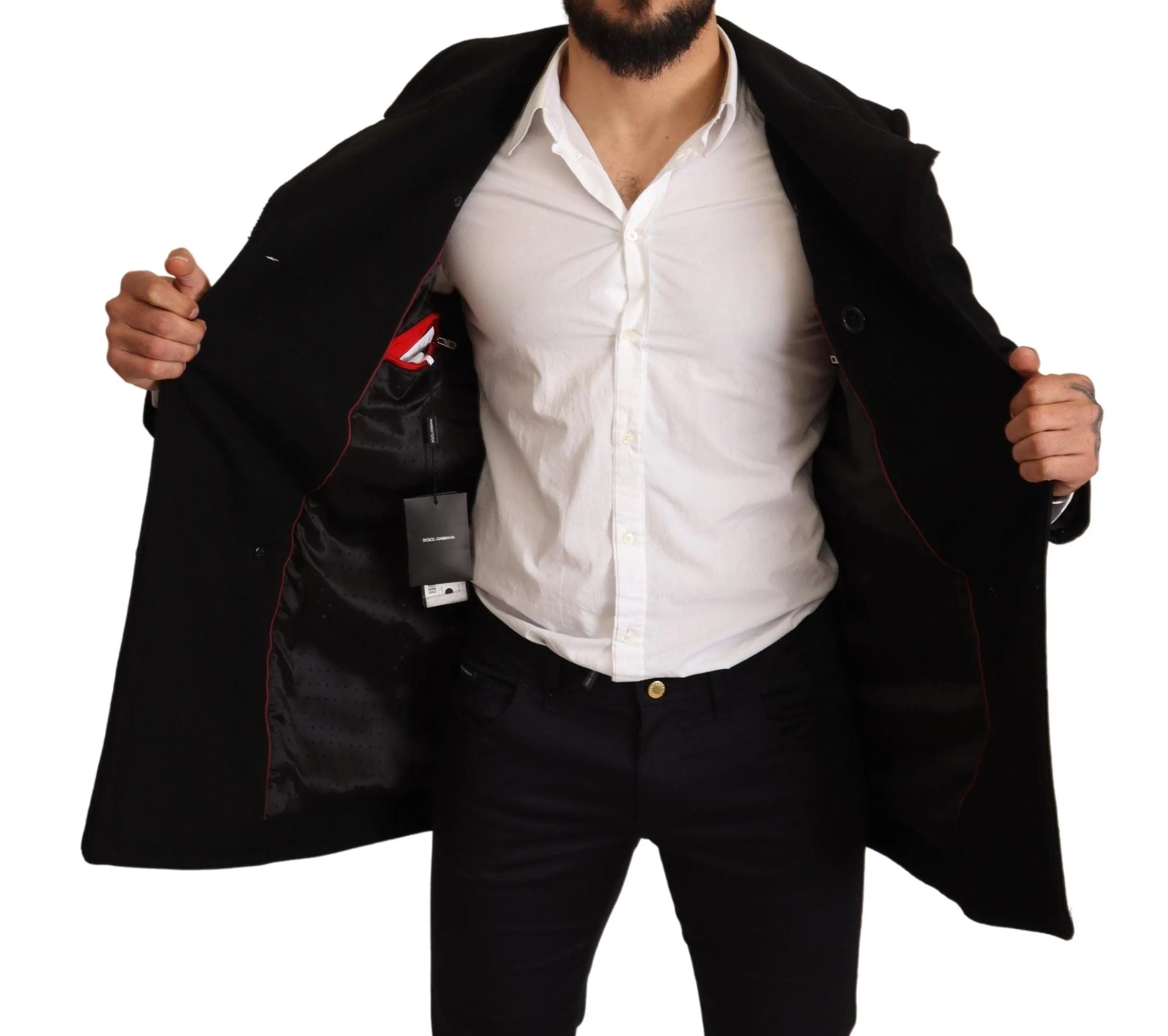 Dolce & Gabbana Black Wool Mens Trench Peacoat Jacket