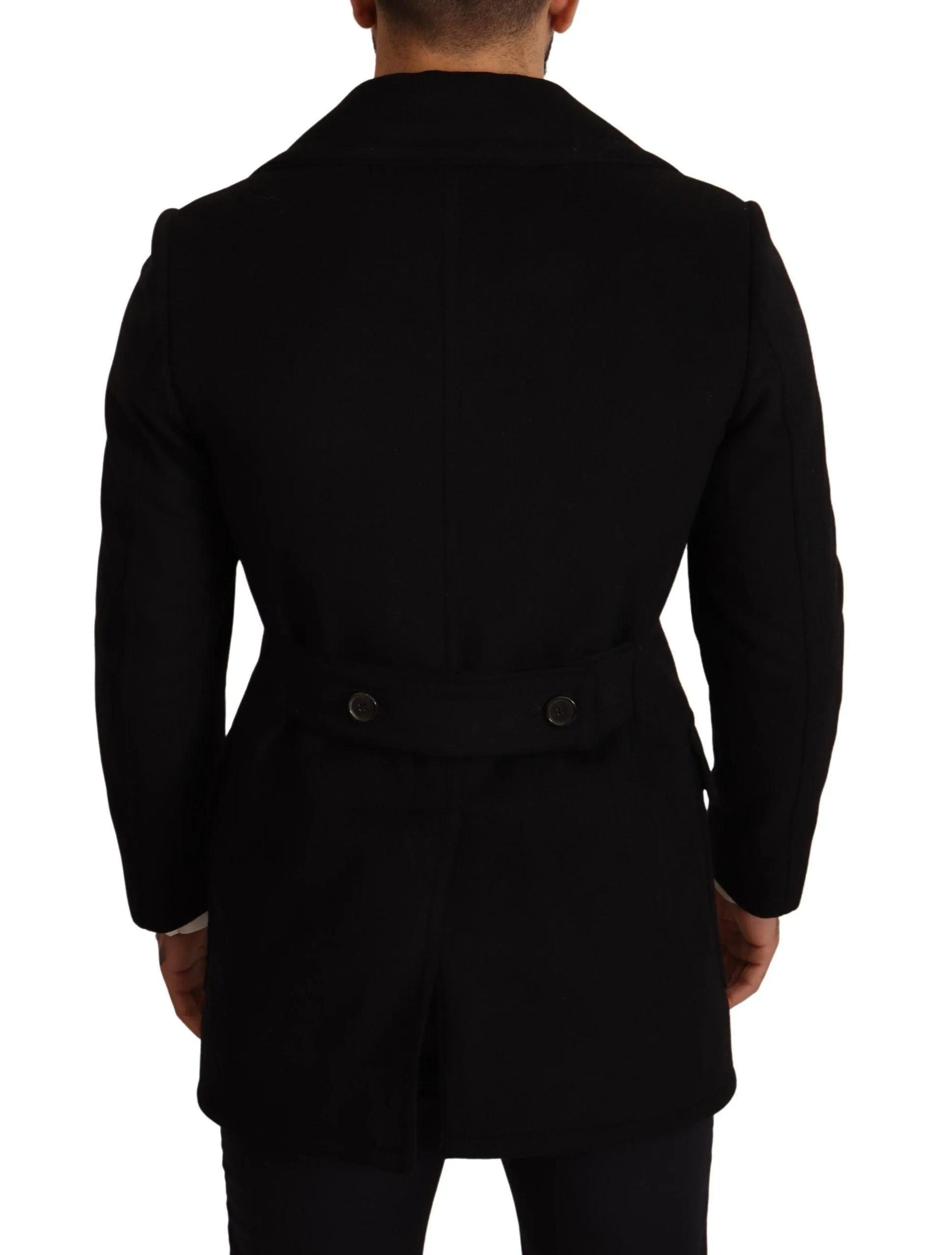 Dolce & Gabbana Black Wool Mens Trench Peacoat Jacket