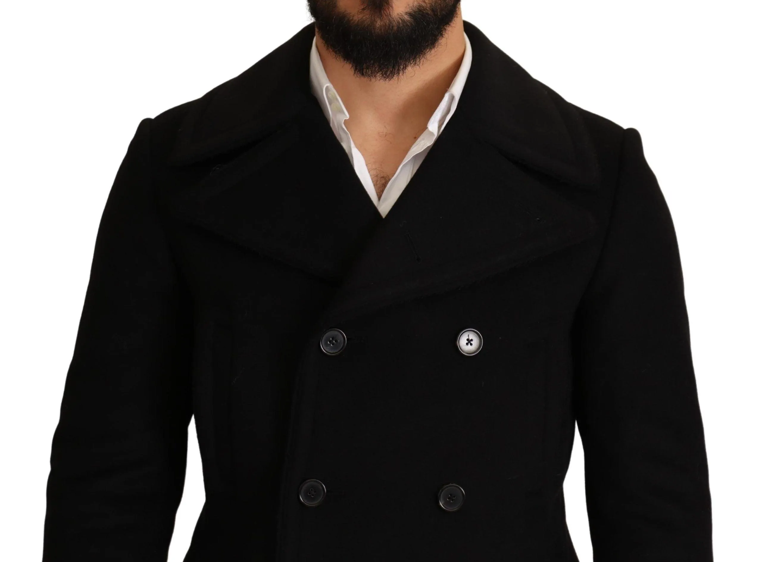Dolce & Gabbana Black Wool Mens Trench Peacoat Jacket
