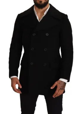 Dolce & Gabbana Black Wool Mens Trench Peacoat Jacket