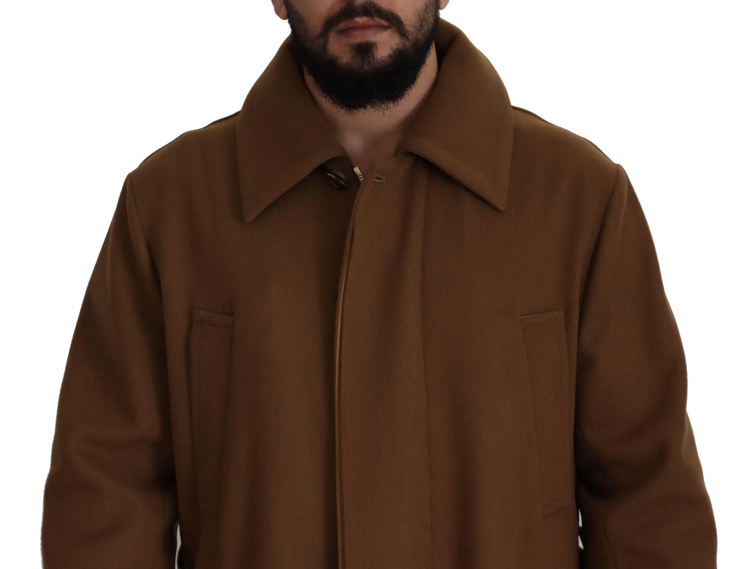 Dolce & Gabbana Brown Wool Long Belted Men Overcoat Jacket