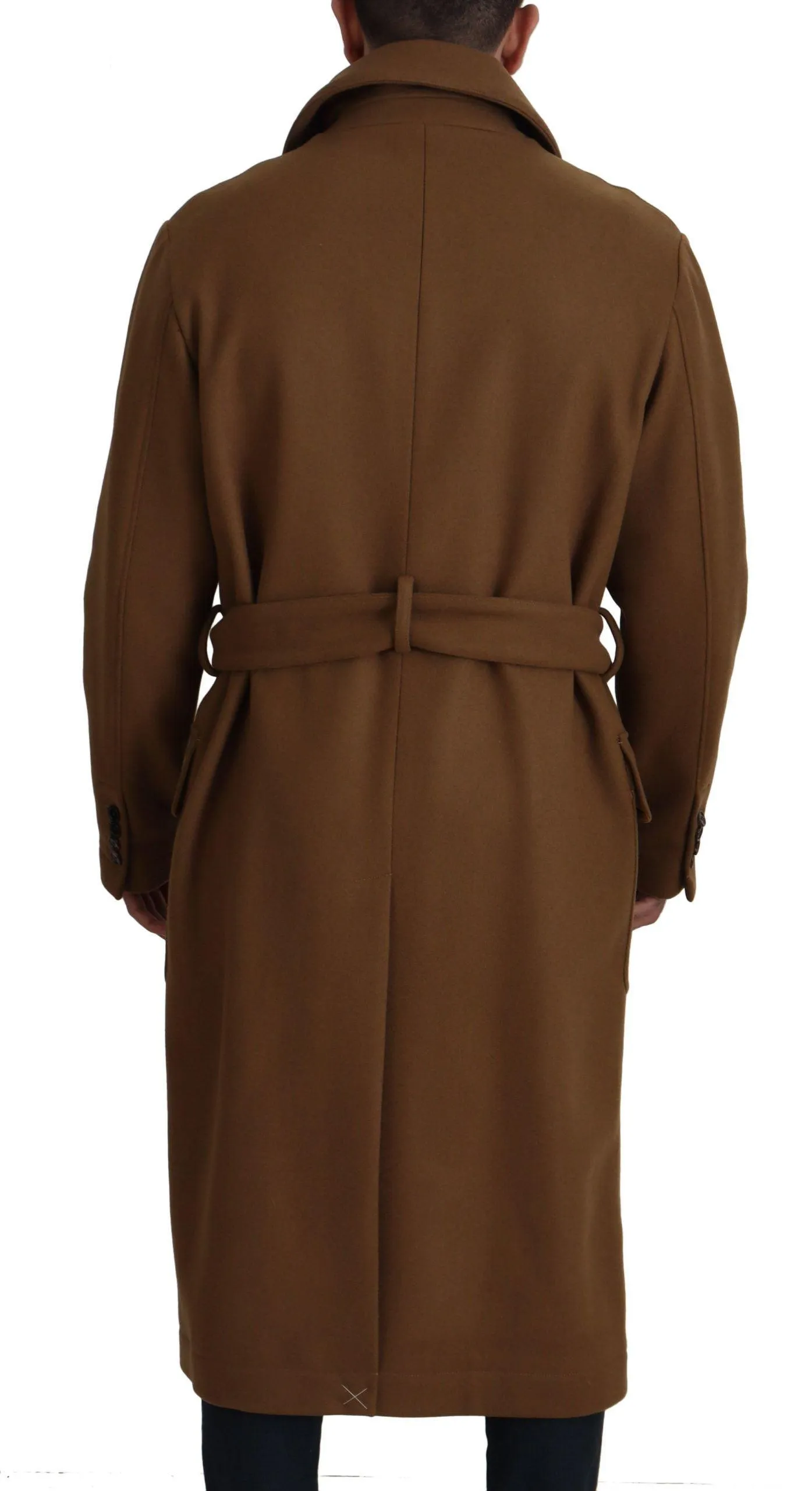 Dolce & Gabbana Brown Wool Long Belted Men Overcoat Jacket