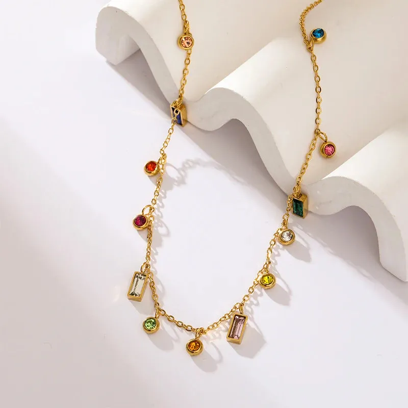 EILIECK 316L Stainless Steel Colorful Crystal Pendant Necklace