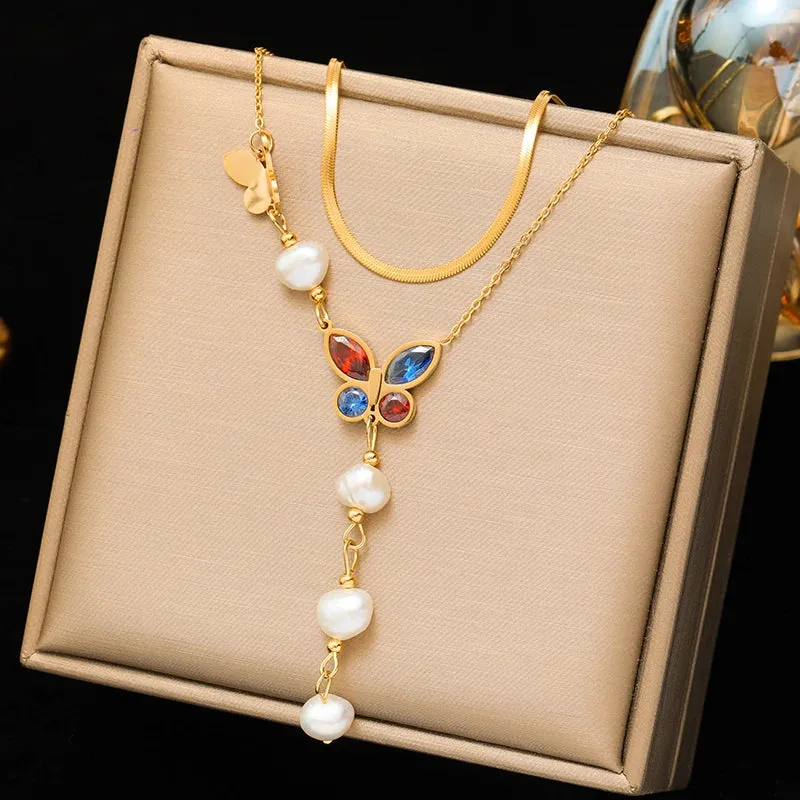 EILIECK 316L Stainless Steel Colorful Crystal Pendant Necklace