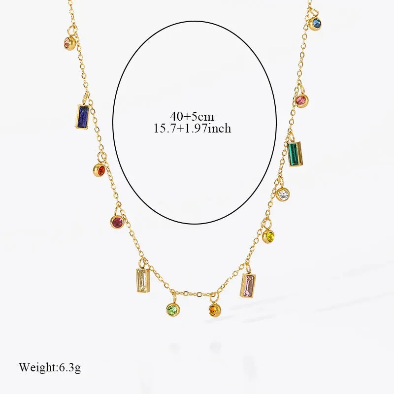 EILIECK 316L Stainless Steel Colorful Crystal Pendant Necklace