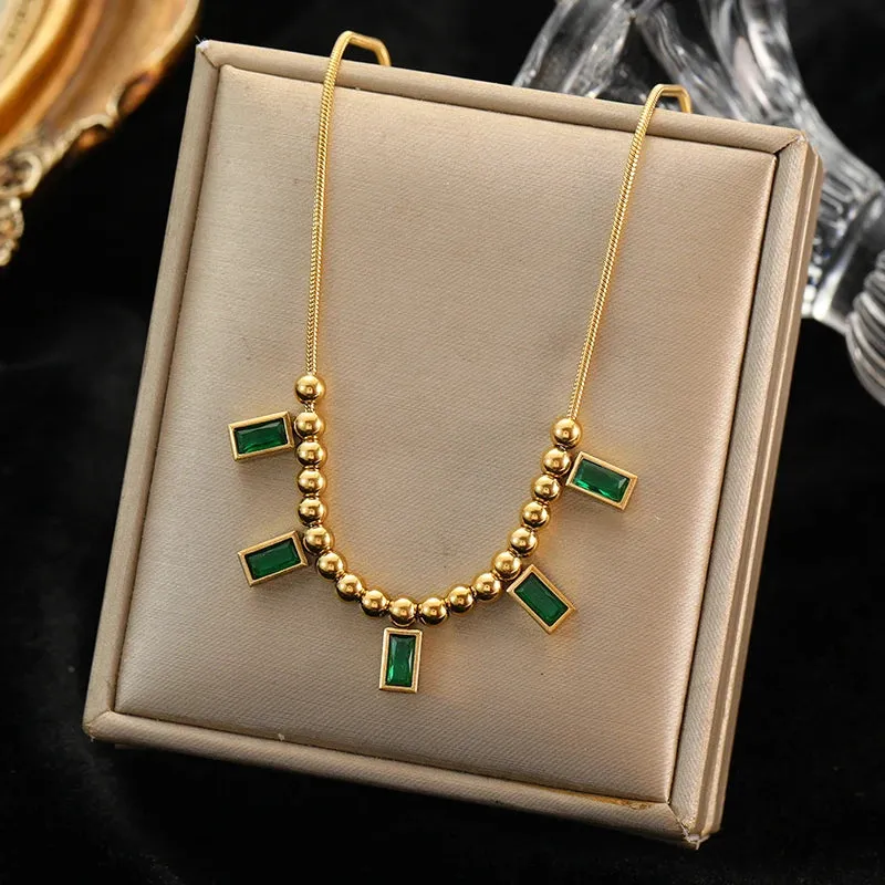 EILIECK 316L Stainless Steel Colorful Crystal Pendant Necklace