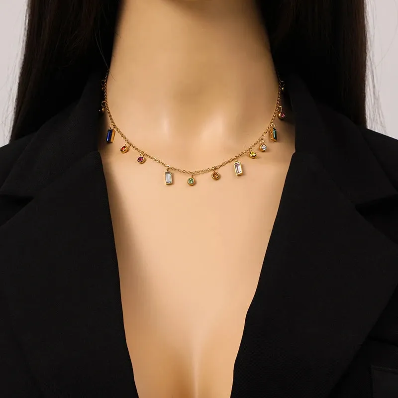 EILIECK 316L Stainless Steel Colorful Crystal Pendant Necklace