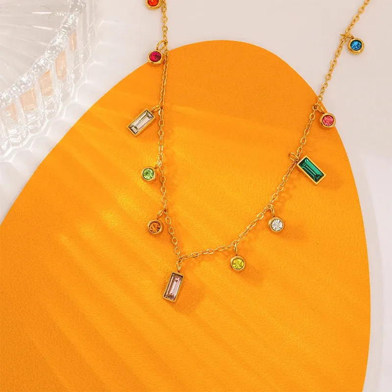 EILIECK 316L Stainless Steel Colorful Crystal Pendant Necklace