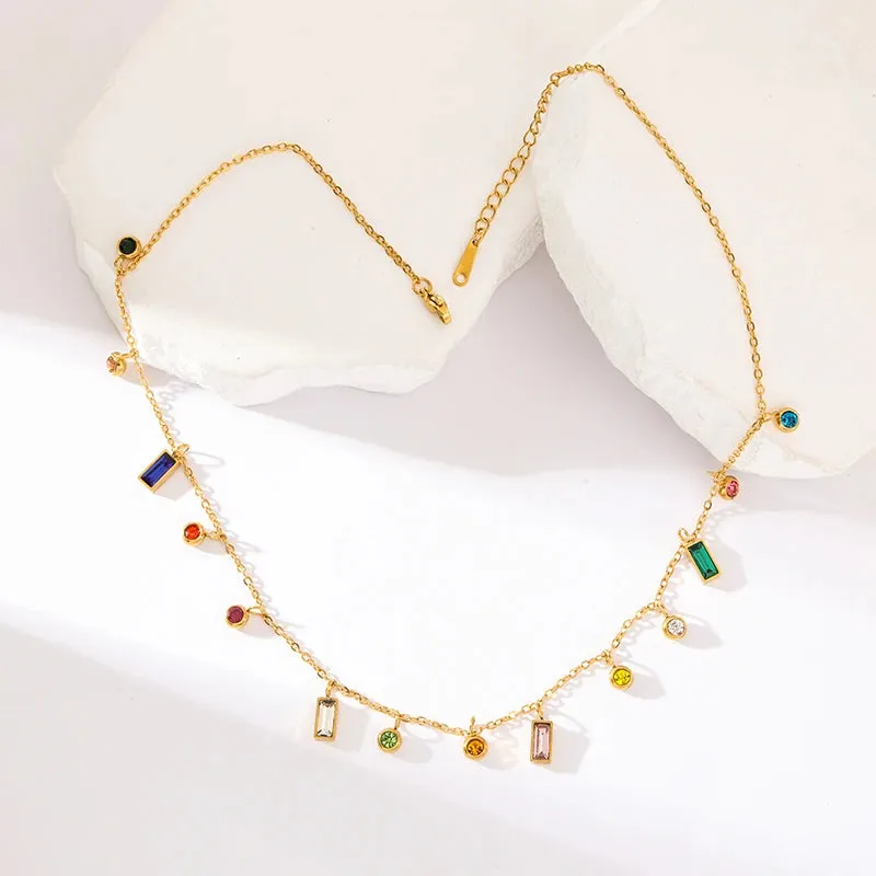 EILIECK 316L Stainless Steel Colorful Crystal Pendant Necklace
