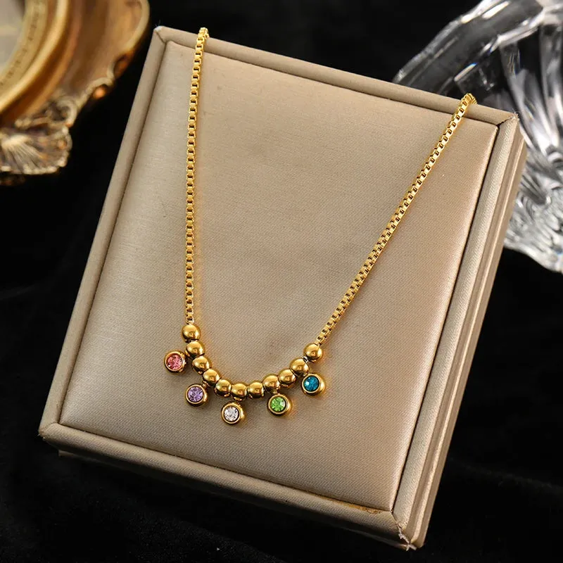 EILIECK 316L Stainless Steel Colorful Crystal Pendant Necklace