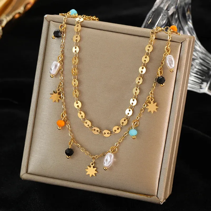 EILIECK 316L Stainless Steel Colorful Crystal Pendant Necklace