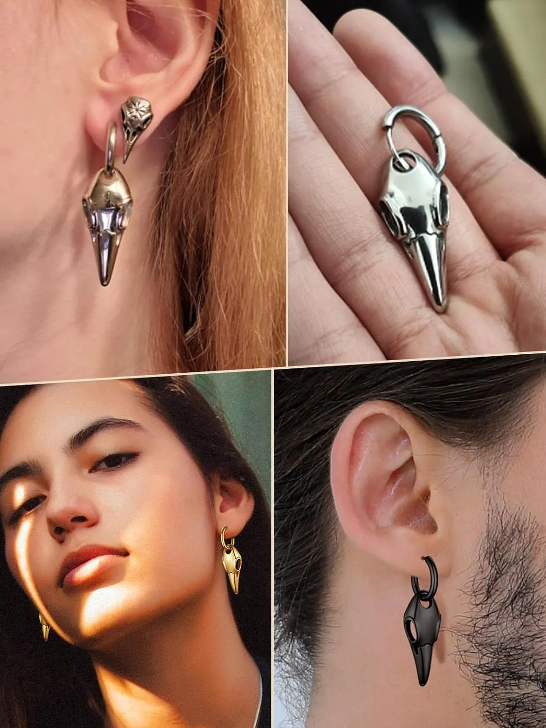 FaithHeart Viking Raven Earrings for Men Sturdy Stainless Steel Punk Rock Earrings Lightweight Hypoallergenic Ear Jewelry with Gift Box