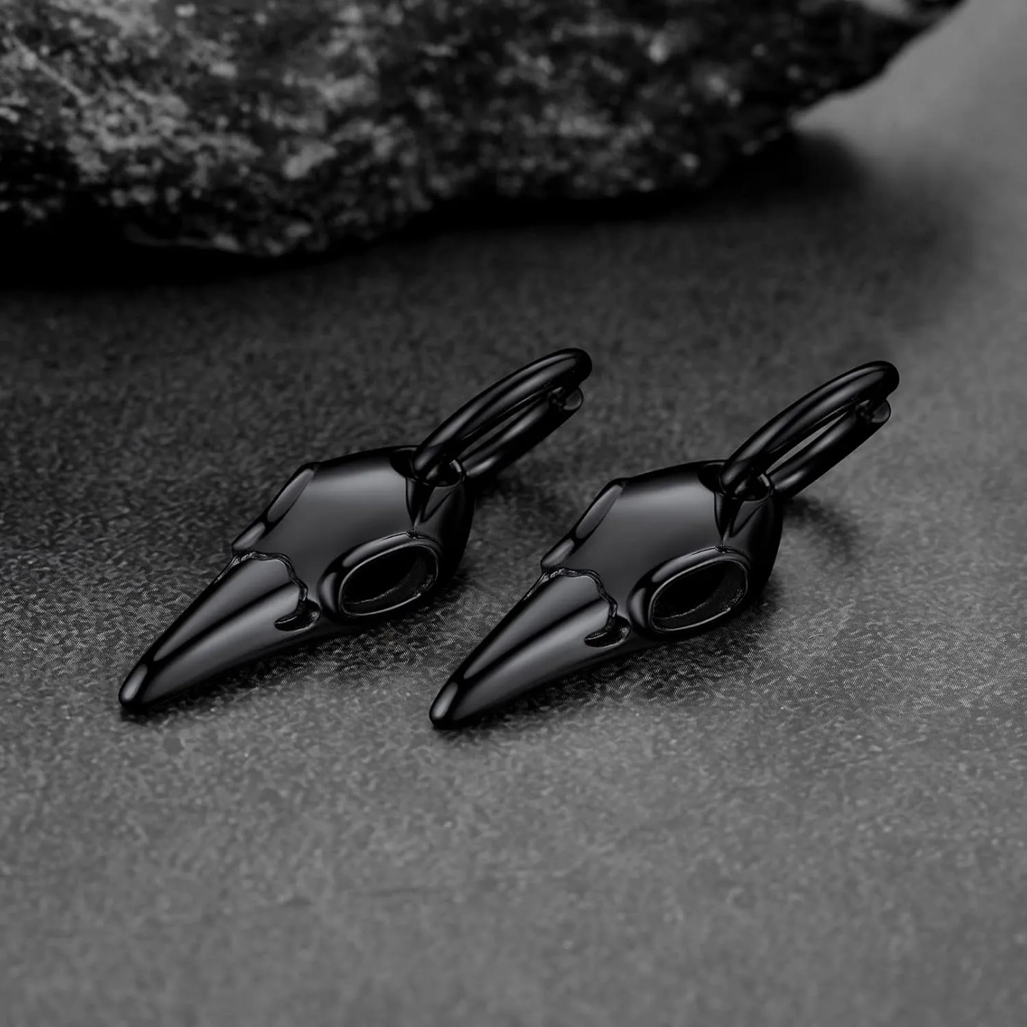 FaithHeart Viking Raven Earrings for Men Sturdy Stainless Steel Punk Rock Earrings Lightweight Hypoallergenic Ear Jewelry with Gift Box