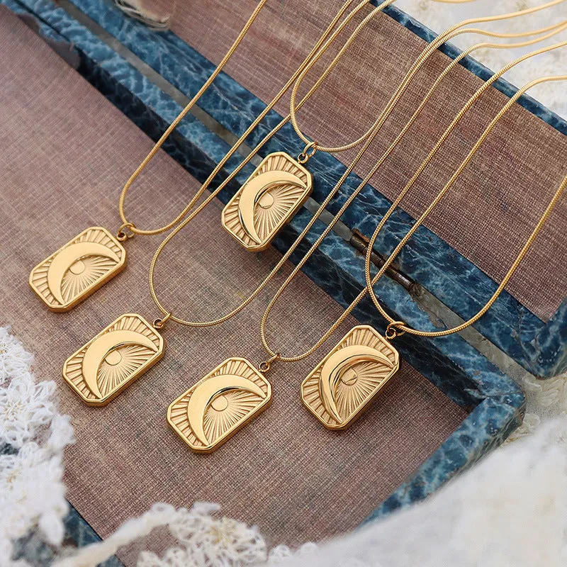 Geometric Moon Necklace with Gold Plating and Titanium Steel Chain