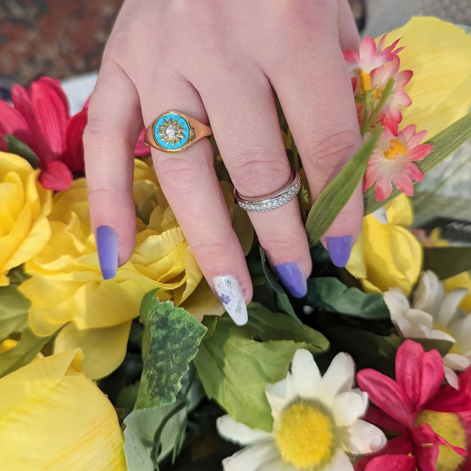 Gold Plated Turquoise Sunburst Ring