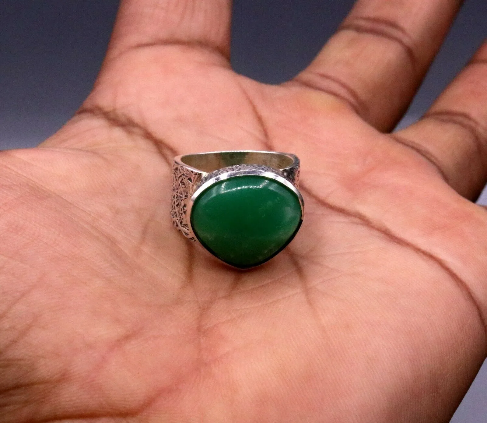 GREEN ONYX STONE CLASSIC 925 SOLID SILVER UNISEX RING BAND INDIA JEWELRY sr89