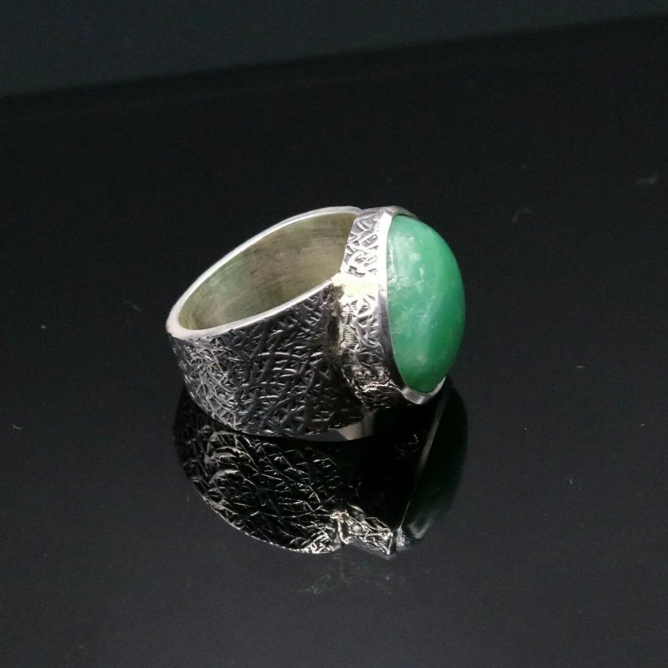 GREEN ONYX STONE CLASSIC 925 SOLID SILVER UNISEX RING BAND INDIA JEWELRY sr89