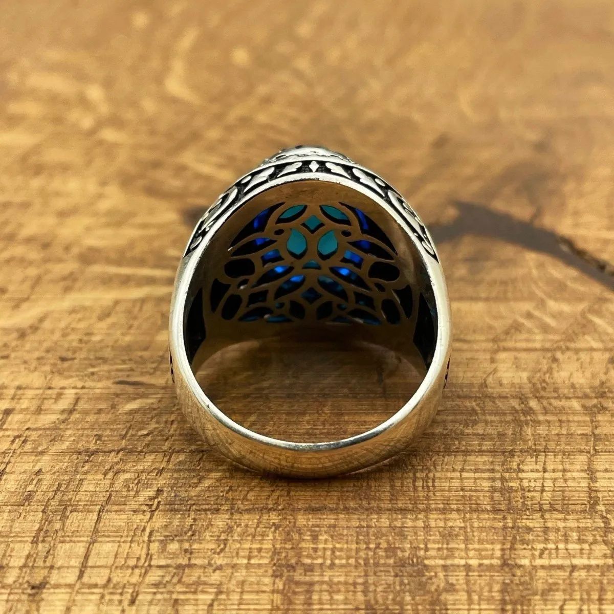 Handmade Men's Oval Blue Aquamarine Silver Ring