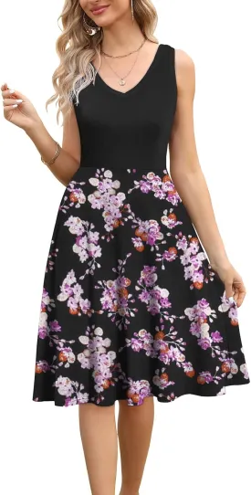 HELYO Women's Elegant Summer Casual T-Shirt Dresses Sleeveless Work Fit and Flare A-Line Dress with Pockets 718