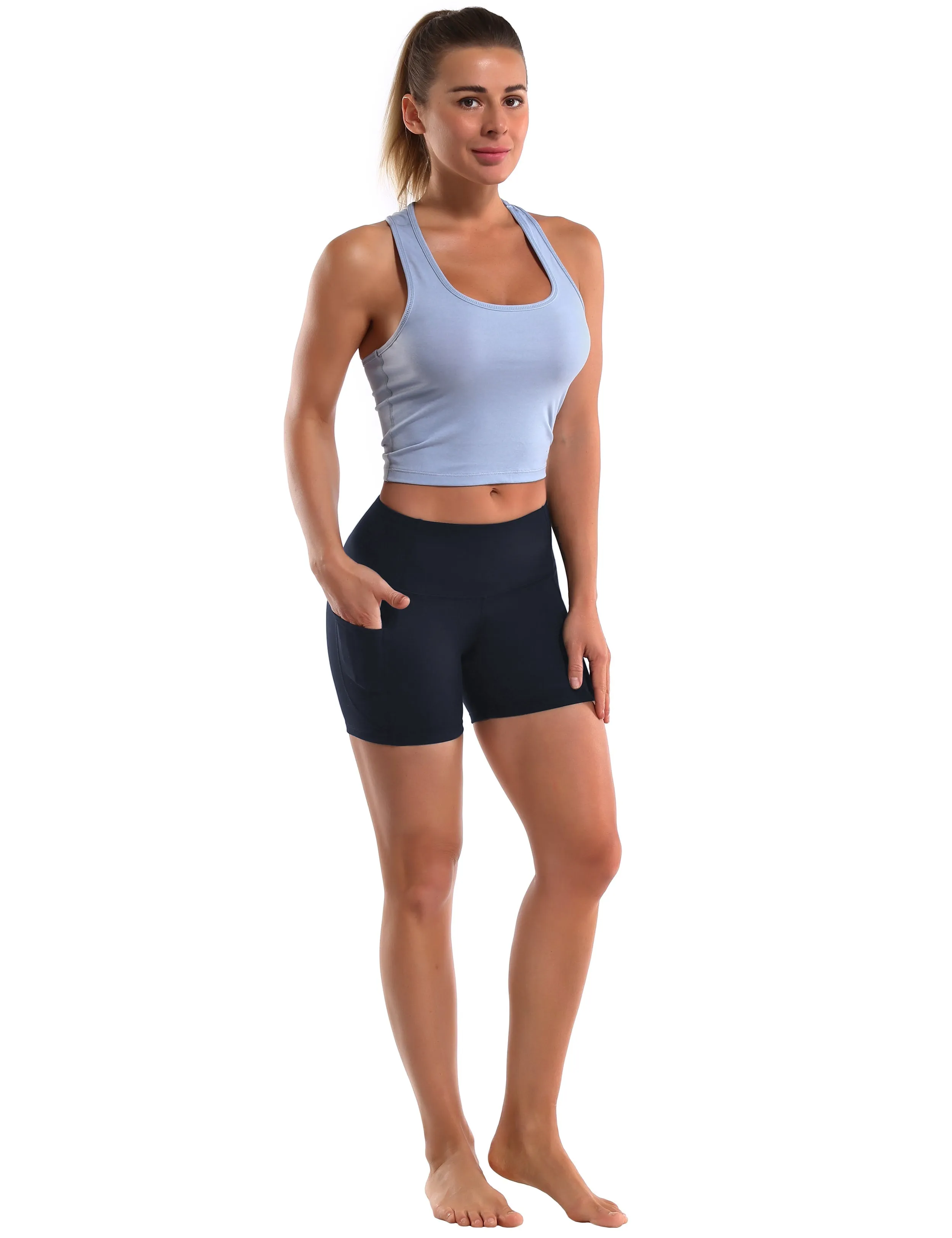 High Waist Side Pockets Jogging Shorts darkblue_Jogging
