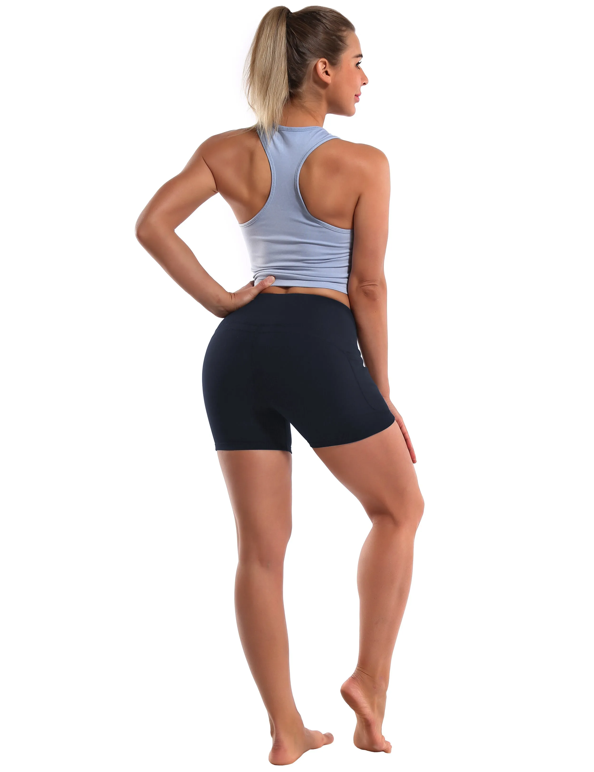 High Waist Side Pockets Jogging Shorts darkblue_Jogging