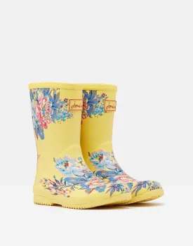 Joules Roll Up Flexible Printed Rain Boots Yellow Floral