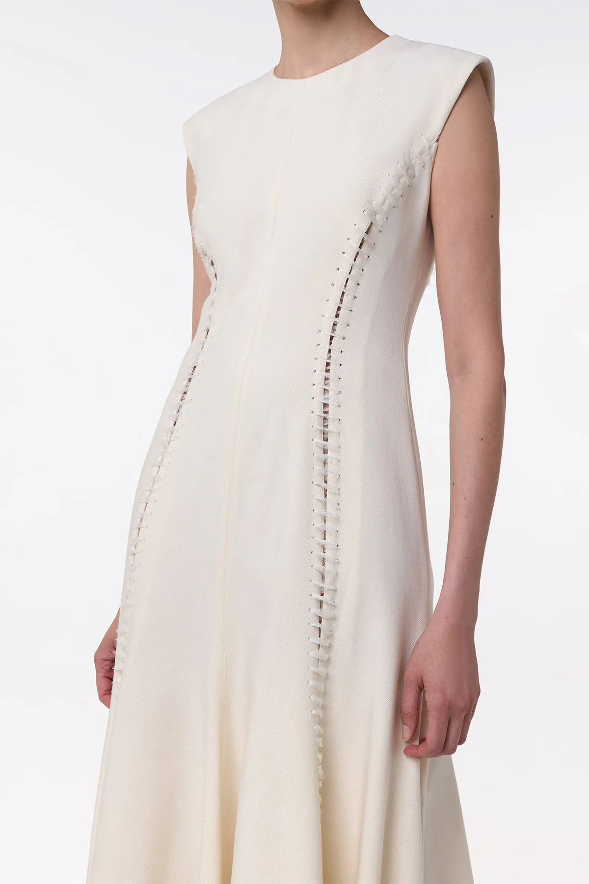 Kendal Laces Midi Dress in Ivory Wool