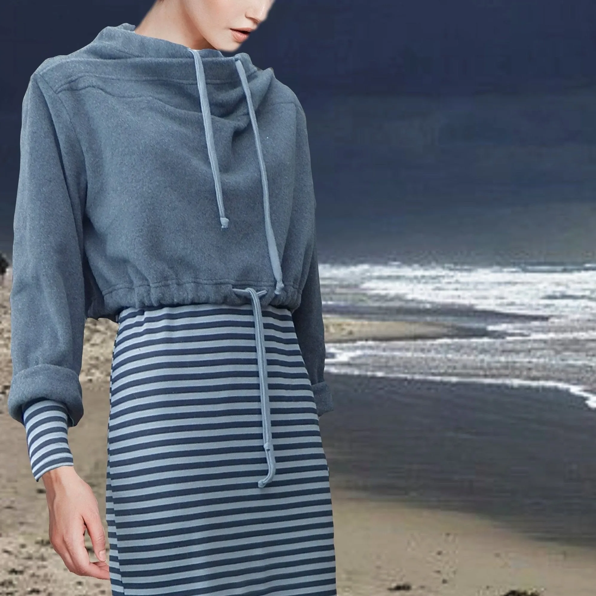 korte sweater van katoenen fleece / short organic cotton fleece sweater