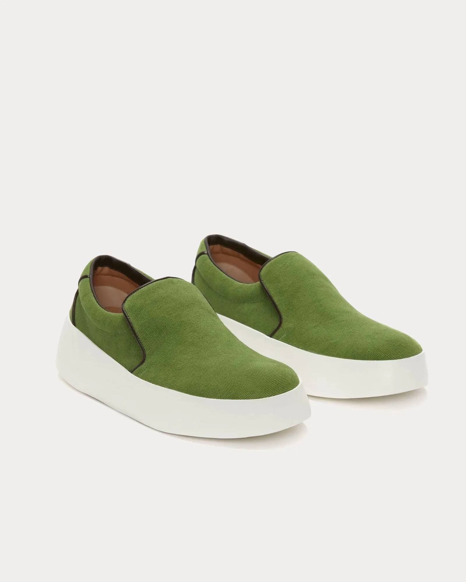 Leather Green Slip On Sneakers