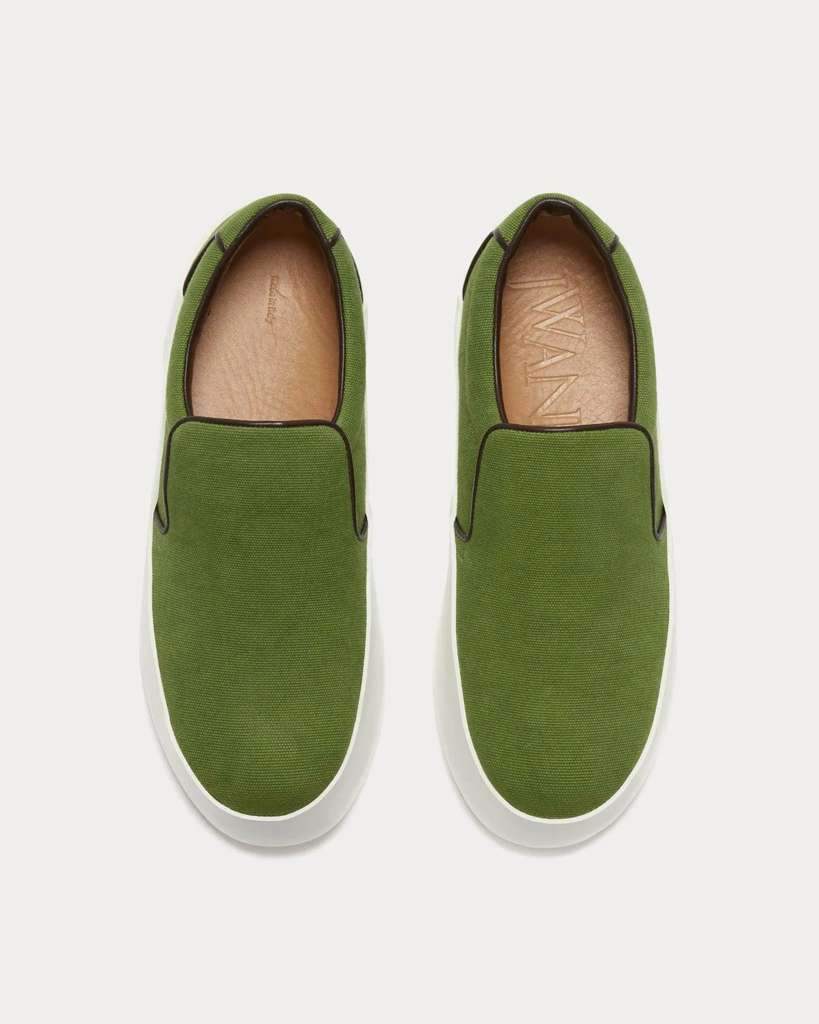 Leather Green Slip On Sneakers