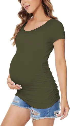 Liu & Qu Women's Maternity Classic Side Ruched T-Shirt Tops Mama Pregnancy Clothes