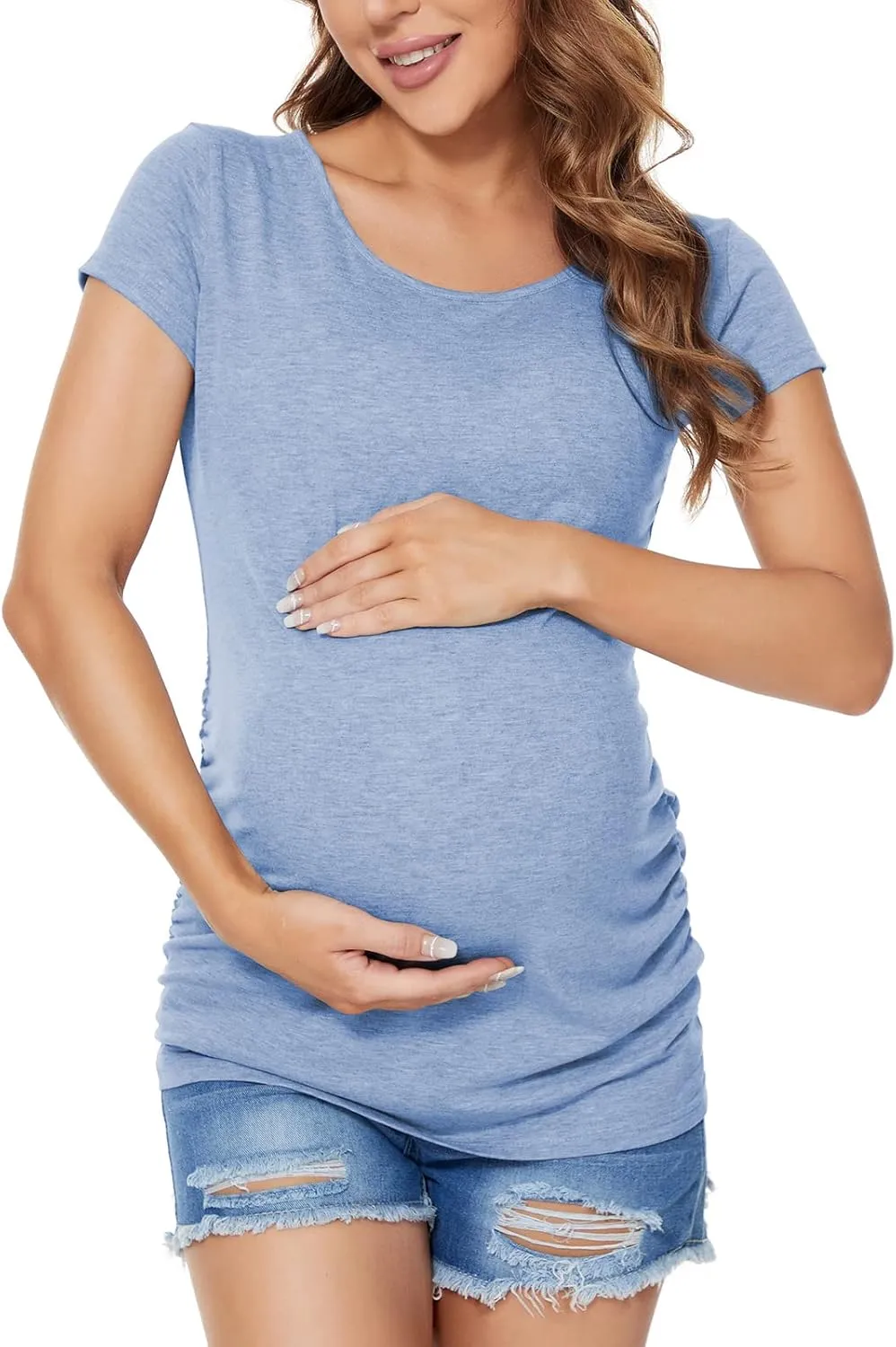 Liu & Qu Women's Maternity Classic Side Ruched T-Shirt Tops Mama Pregnancy Clothes
